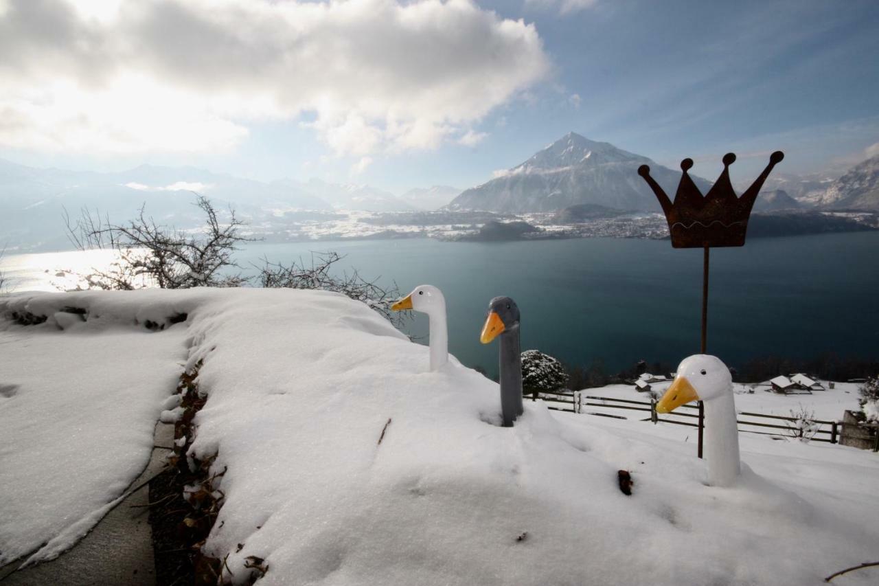 Chalet Egglen "Typical Swiss House, Best Views, Private Jacuzzi" Sigriswil Bagian luar foto